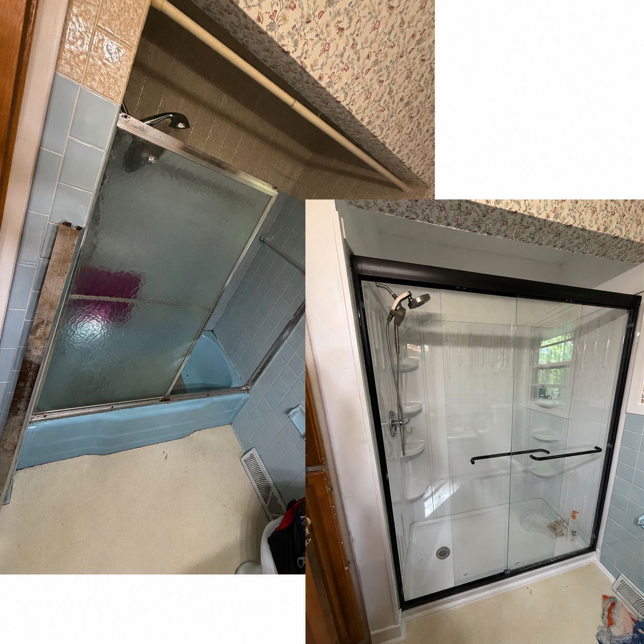 Shower remodel before and after